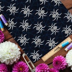 Ткань дюспо серые пауки на тёмно-синем фоне