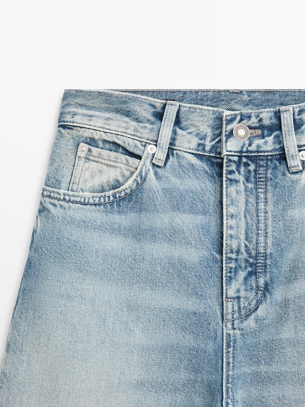 Massimo Dutti Джинсы с высокой талией и широкими штанинами, светло-голубой