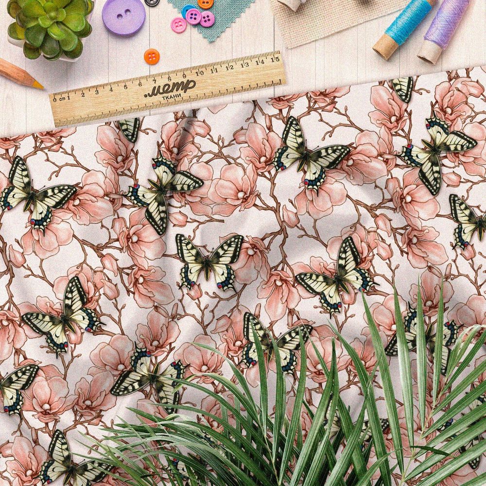 Ткань интерлок винтажные бабочки