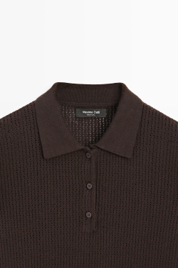 Massimo Dutti Ажурное поло из смесового хлопка, коричневый