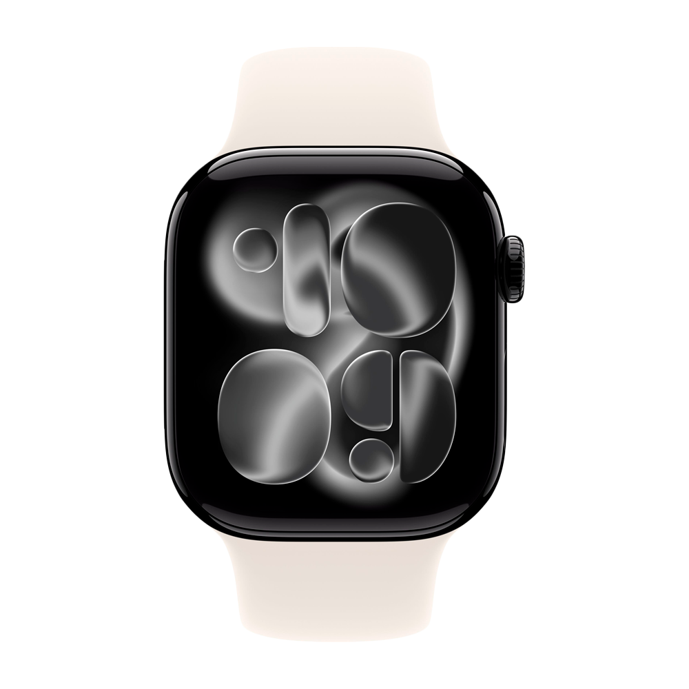 Умные часы Apple Watch Series 11 GPS, 42mm, Jet Black Aluminium Case with Starlight Sport Band, S/M