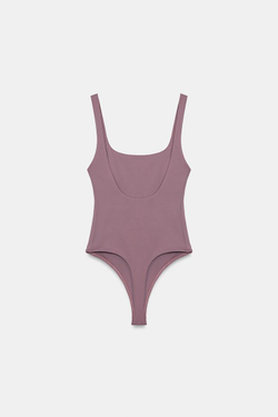 ZARA ЭЛАСТИЧНОЕ БОДИ С КВАДРАТНЫМ ВЫРЕЗОМ, РОЗОВЫЙ/ЛИЛОВЫЙ