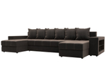 Диван П-образный Дубай полки справа, Коричневый, Велюр, 110607R