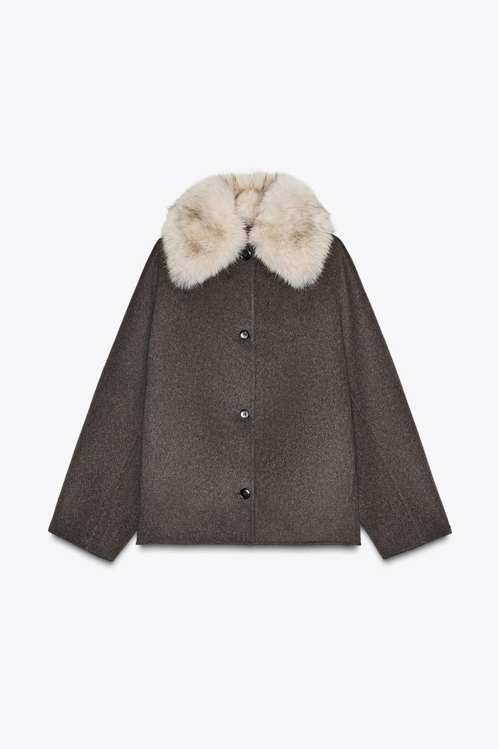 ZARA КУРТКА ИЗ ШЕРСТИ С МЕХОВЫМ ВОРОТНИКОМ — ZW COLLECTION, ЭКРЮ/БЕЖЕВЫЙ