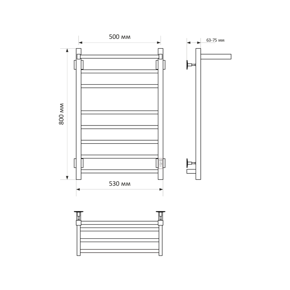 Полотенцесушитель MIXLINE FORTUNE  80х50 (таймер, 560 Вт, 7 перекладин + ПОЛКА) электрический ГРАФИТ