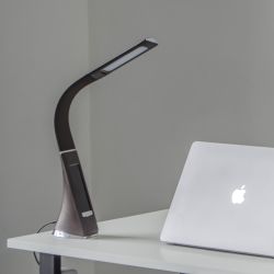 TLD-542 Brown-LED-300Lm-5000K-Dimmer Светильник настольный c часами. календарем. термометром. 5W. Сенсорный выключатель. Коричневый стилизован под кожу. TM Uniel.