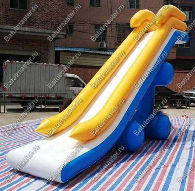 Надувная прямая водная горка для вышки (опоры) «Солнечный залив», 12*2*8 м