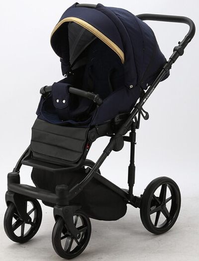 Детская коляска Adamex Rimini 3 в 1 RI58-LUX Т.СИН+Т.СИН.ПЕРЛ.КОЖА+ЗОЛОТО.ОТДЕЛКА