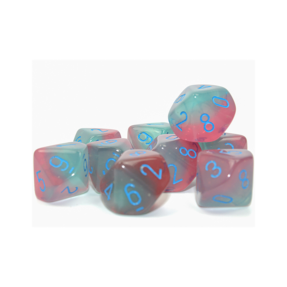 Chessex 10-D10 set Gemini Luminary Gel Green Pink / Blue