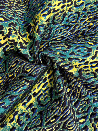 Костюмная жаккард леопард, зеленый/желтый/черный, люрекс электрик NB/Esc#004