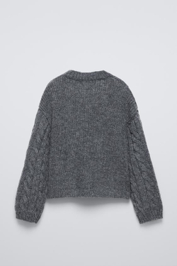 ZARA СВИТЕР С УЗОРОМ «КОСЫ», СЕРЫЙ С МЕЛАНЖЕВЫМ ЭФФЕКТОМ