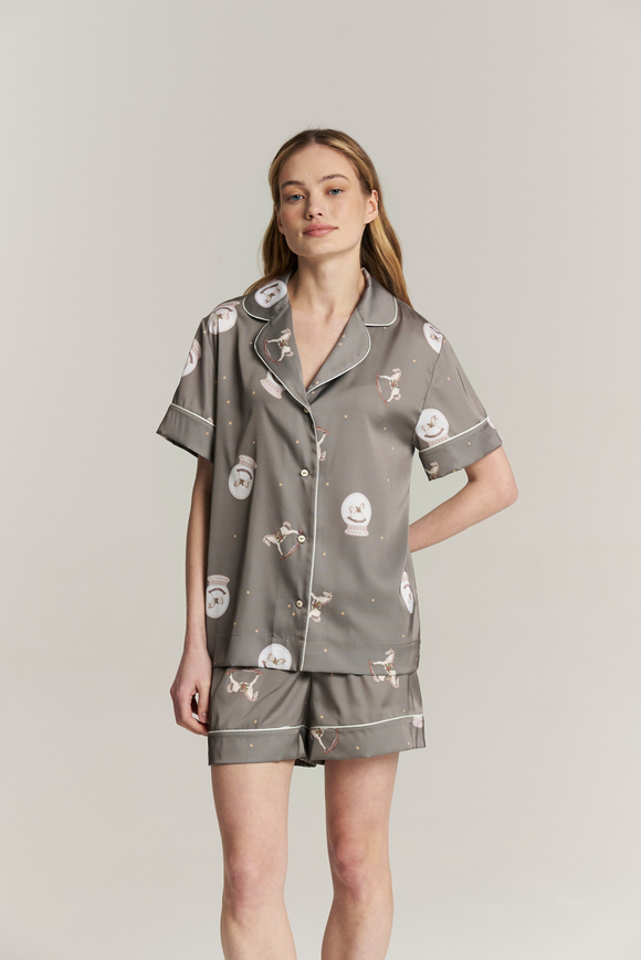 Шелковая блуза с кантом - новогодние лошади