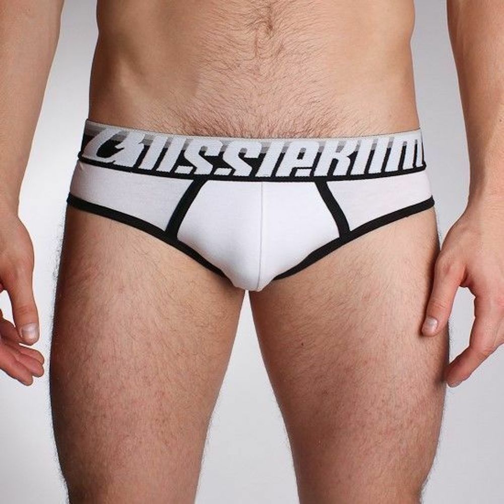 Мужские трусы брифы белые с серой резинкой Aussiebum Fire Brief AB00191