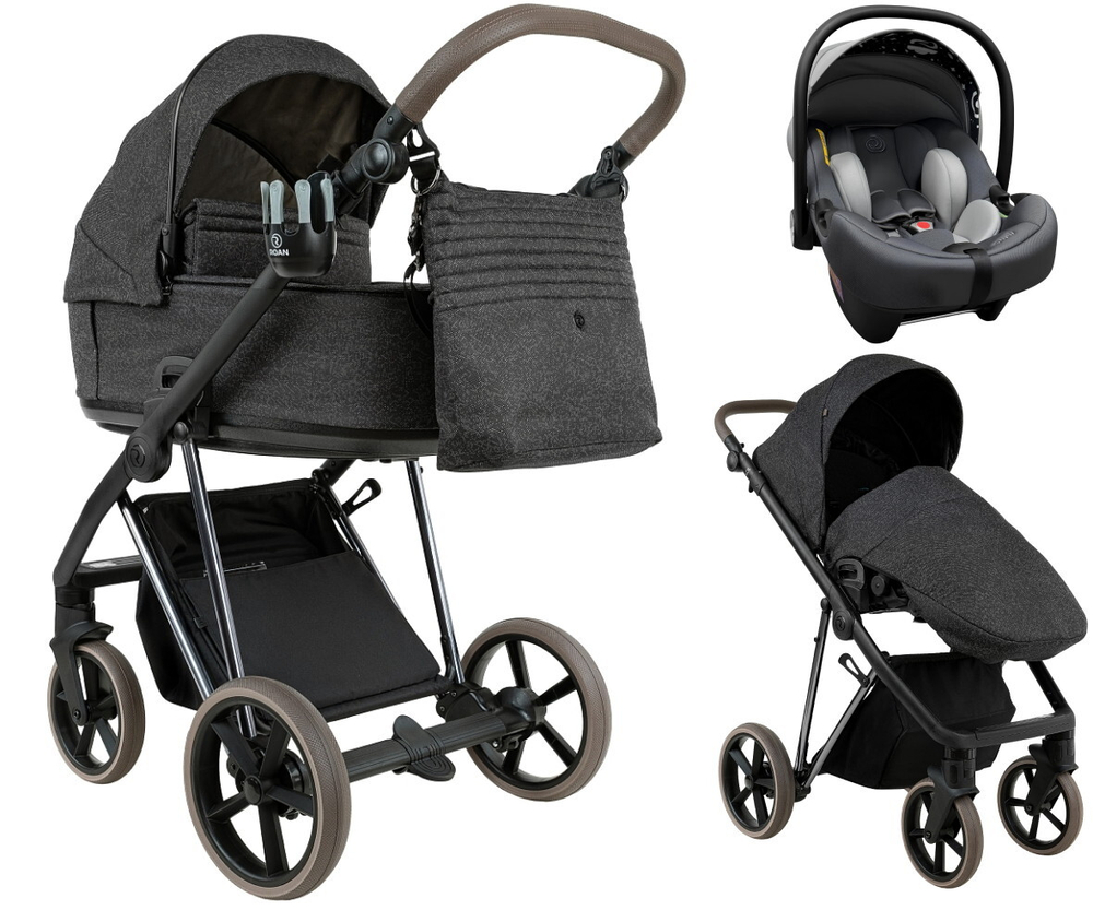 Детская коляска Roan Sol Vintage Luxury 2.0 3 в 1 с автокреслом Tutis Elo Lux EduSky Grey PIX/55/D Pixel/Dark/Nickel/руч.Cappuccino