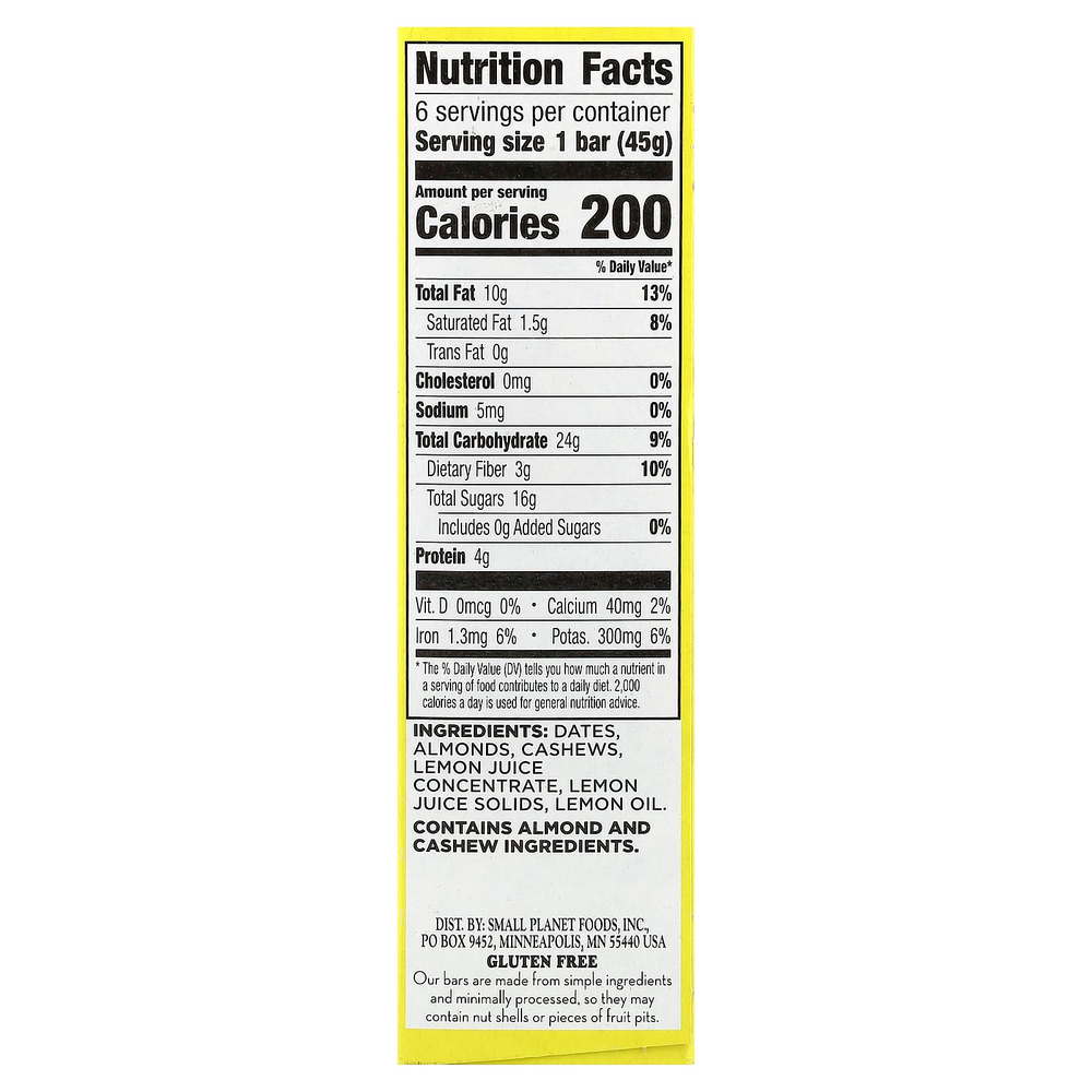 Larabar, Real Fruit & Nut Bar™, со вкусом лимона, 6 батончиков по 45 г (1,6 унции)