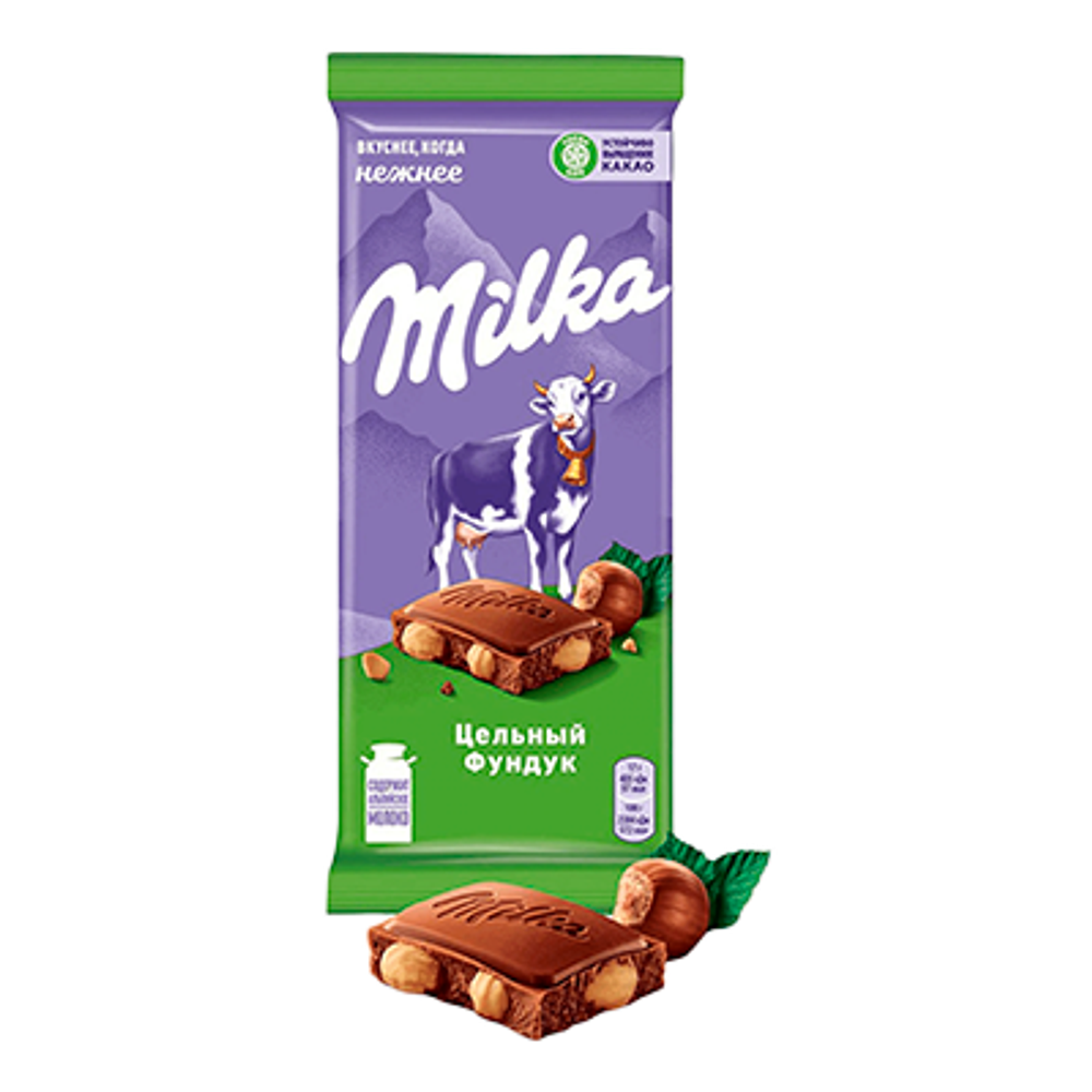 Шоколад молочный с фундуком Milka 85г