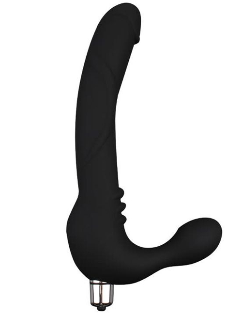 Черный безремневой страпон с вибрацией Strap On Cavalier - 24 см.