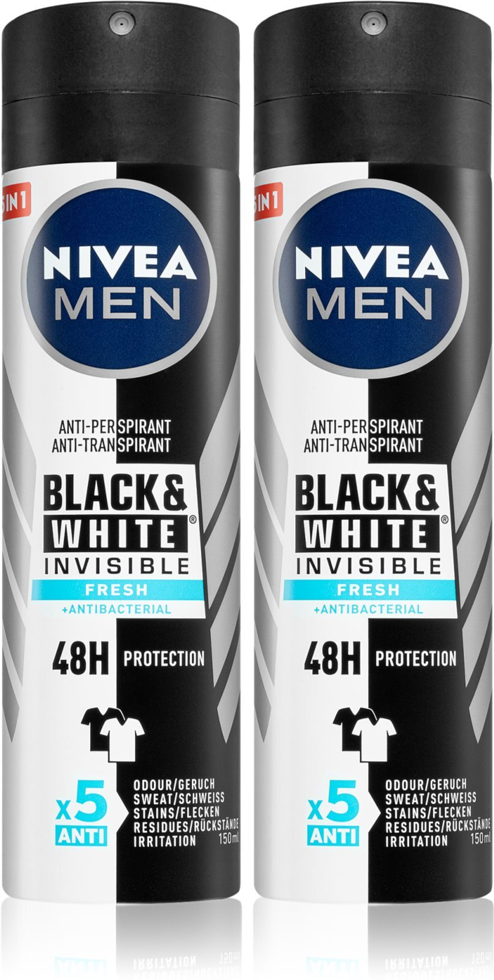 Nivea Men Black & White Fresh - спрей-антиперспирант (удобная упаковка) для мужчин /   2x150  ml  / GTIN 2800012121490