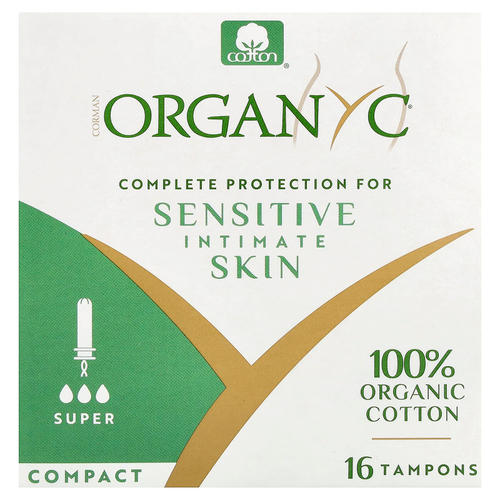 Organyc, тампоны из органического хлопка, компактные, супер, 16 штук