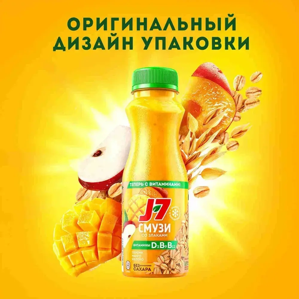 Смузи Манго-Персик-Яблоко J7 Полезный Перекус со злаками 0,3л
