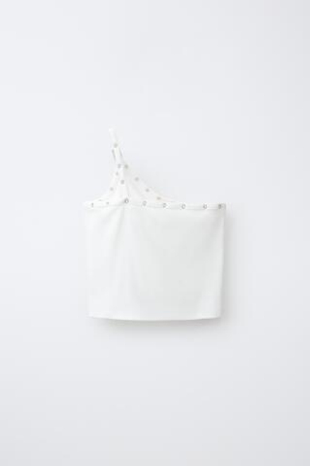ZARA ТОП АСИММЕТРИЧНОГО КРОЯ С ПРЯЖКАМИ, БЕЛЫЙ