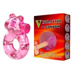 Розовое эрекционное кольцо с вибрацией 3,5х5,3см Baile Pink Bear Cock Rings BI-010083
