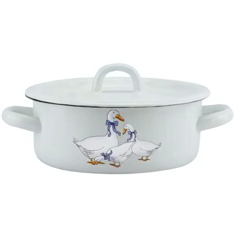 Кастрюля эмалированная 1,5л, «Гуси» белая 01-1608/4н-(12)