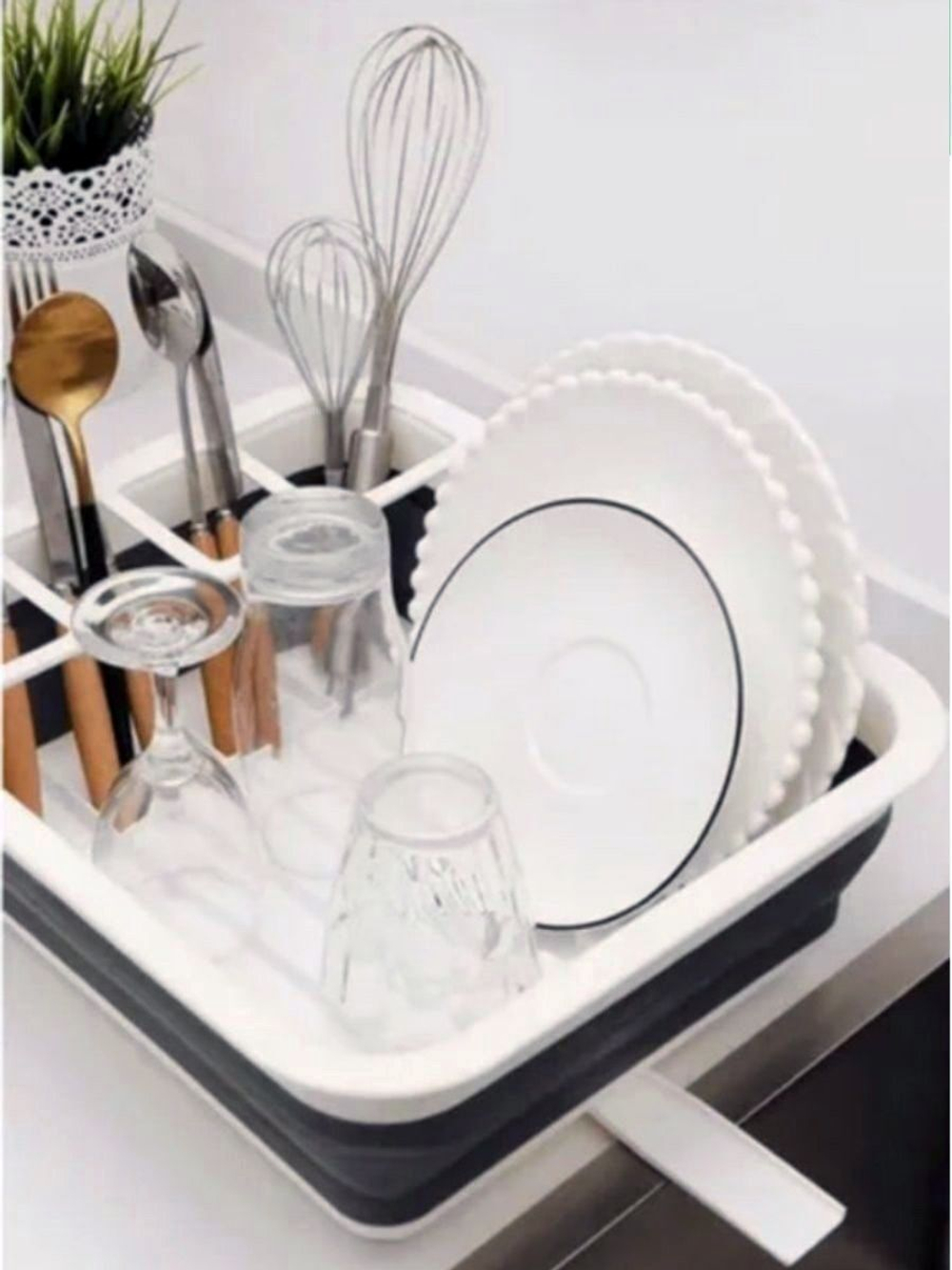 Сушилка силиконовая складная для посуды, размер 35х28х11 см, цвет белый/серый