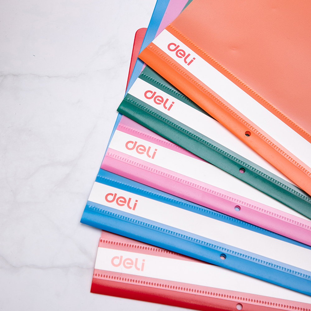 Папка-скоросшиватель DELI с перфорацией, А4, 200 мкм, ассорти