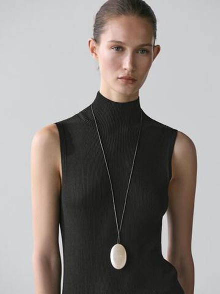 Massimo Dutti Трикотажное платье миди с контрастной деталью, черный