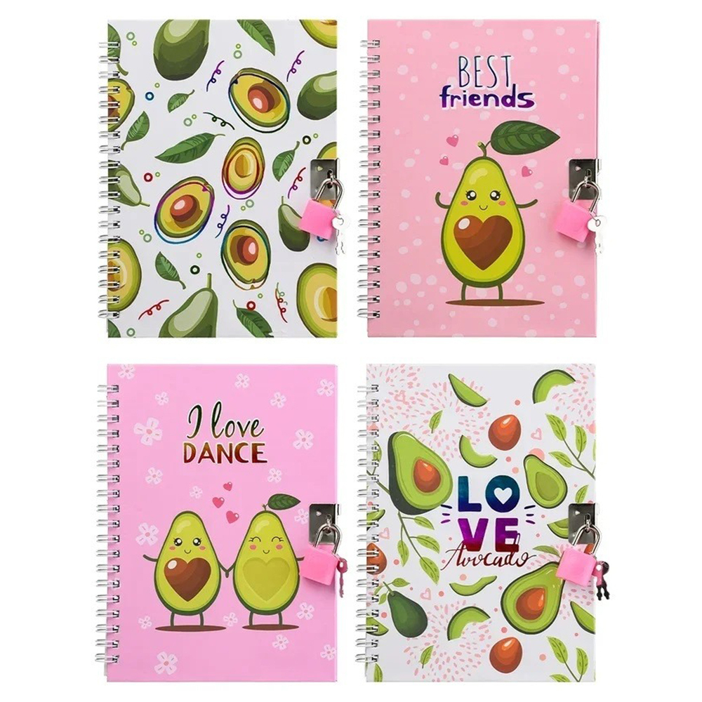Блокнот детский с замочком, формат А5 в клетку, 48 листов для записей и заметок, Basir, с рисунком Авокадо, для школы и дома, размер 18х13 см