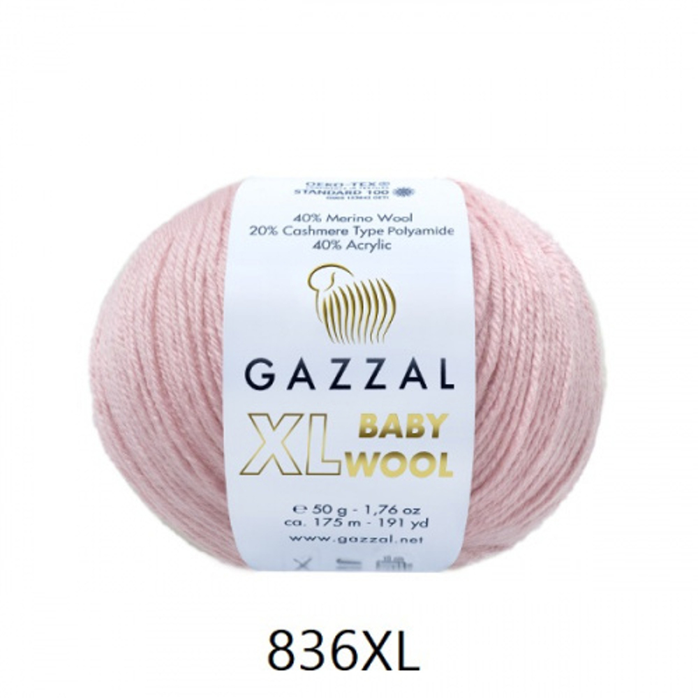 Пряжа Baby Wool XL 50 г, 100м, 40%акрил, 40%шерсть мериноса, 20%кашемир, 40%акрил (цена за 1 шт)
