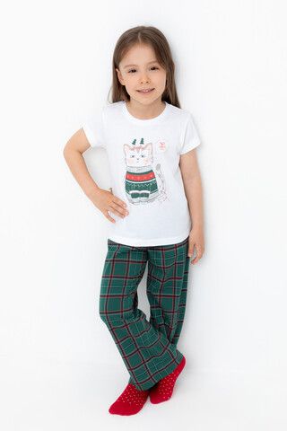 пижама  для девочки  К 1640/белая лилия,шотландская клетка