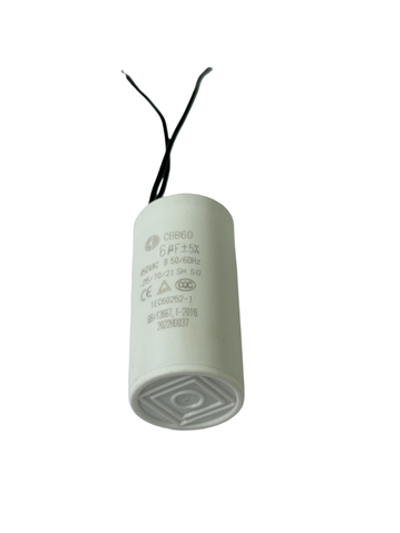 Пусковой конденсатор CBB60 6 мкФ+/-5% 450 цилиндрический, в пластиковом корпусе с гибким кабельным выводом