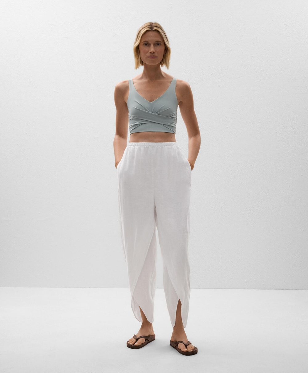 OYSHO Брюки-бочонки из 100% льна с закругленными разрезами, белый