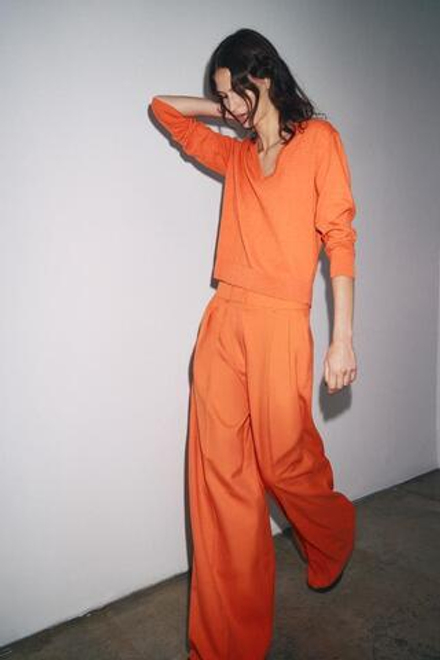 ZARA ШИРОКИЕ БРЮКИ С ЗАЩИПАМИ — ZW COLLECTION, ОРАНЖЕВЫЙ