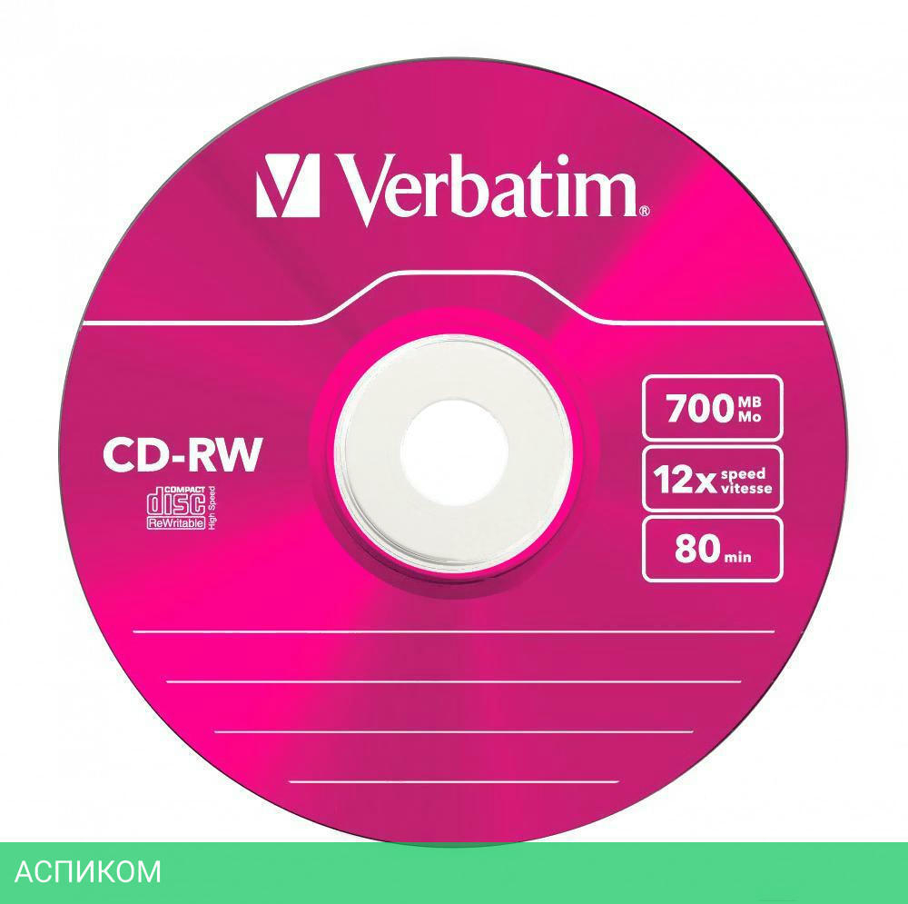 CD-R диск VerbatimW 700Mb 12x Slim case Color 5шт (43167)