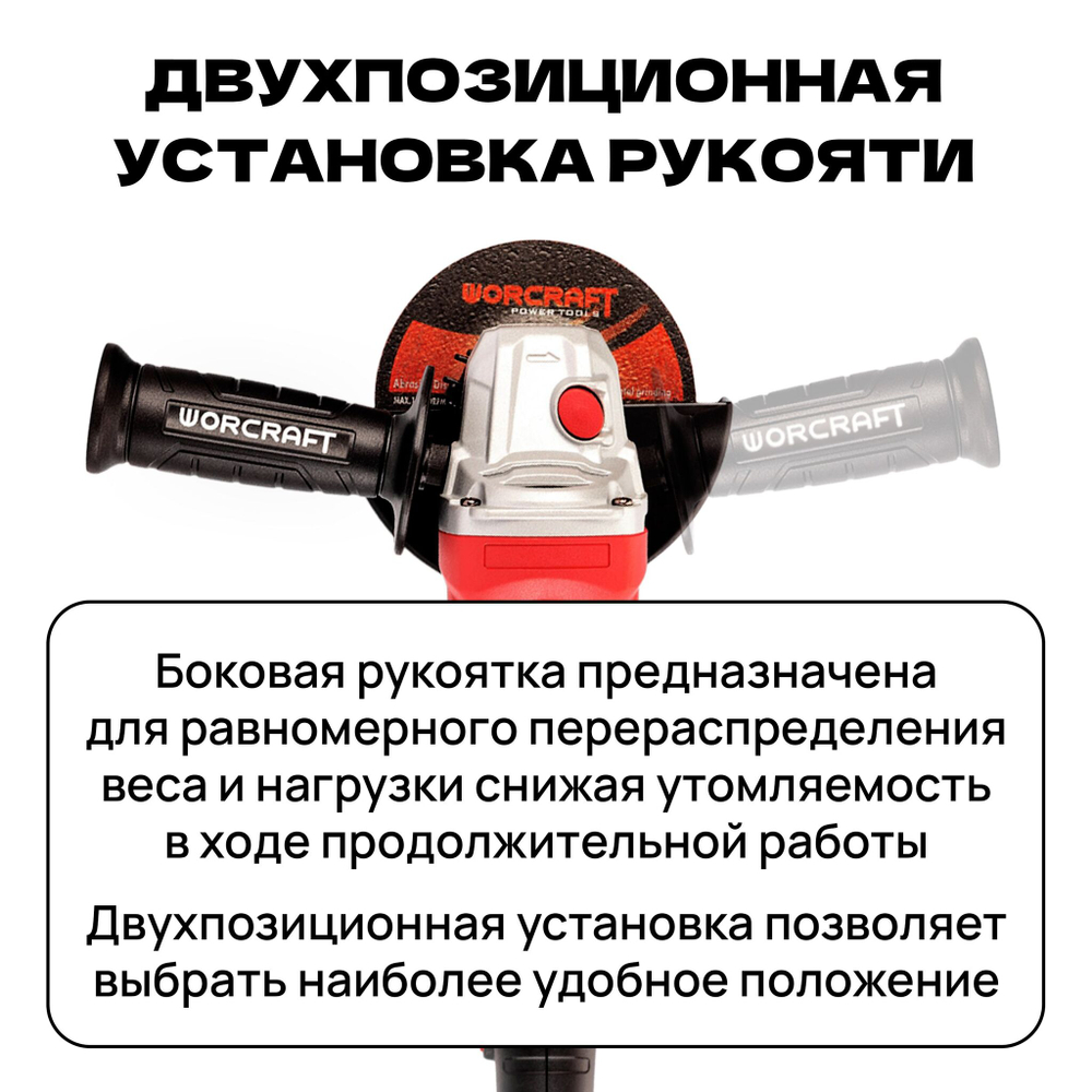 WORCRAFT Шлифмашина угловая, безщеточная с аккумулятором (1000Вт, 8500 об/мин+ АКБ 20V+СЗУ) УШМ.