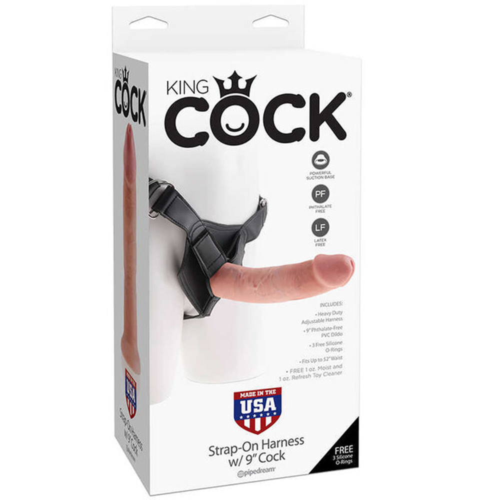 Реалистичный страпон King Cock Strap-On Harness 9" Cock (Цвет: телесный)