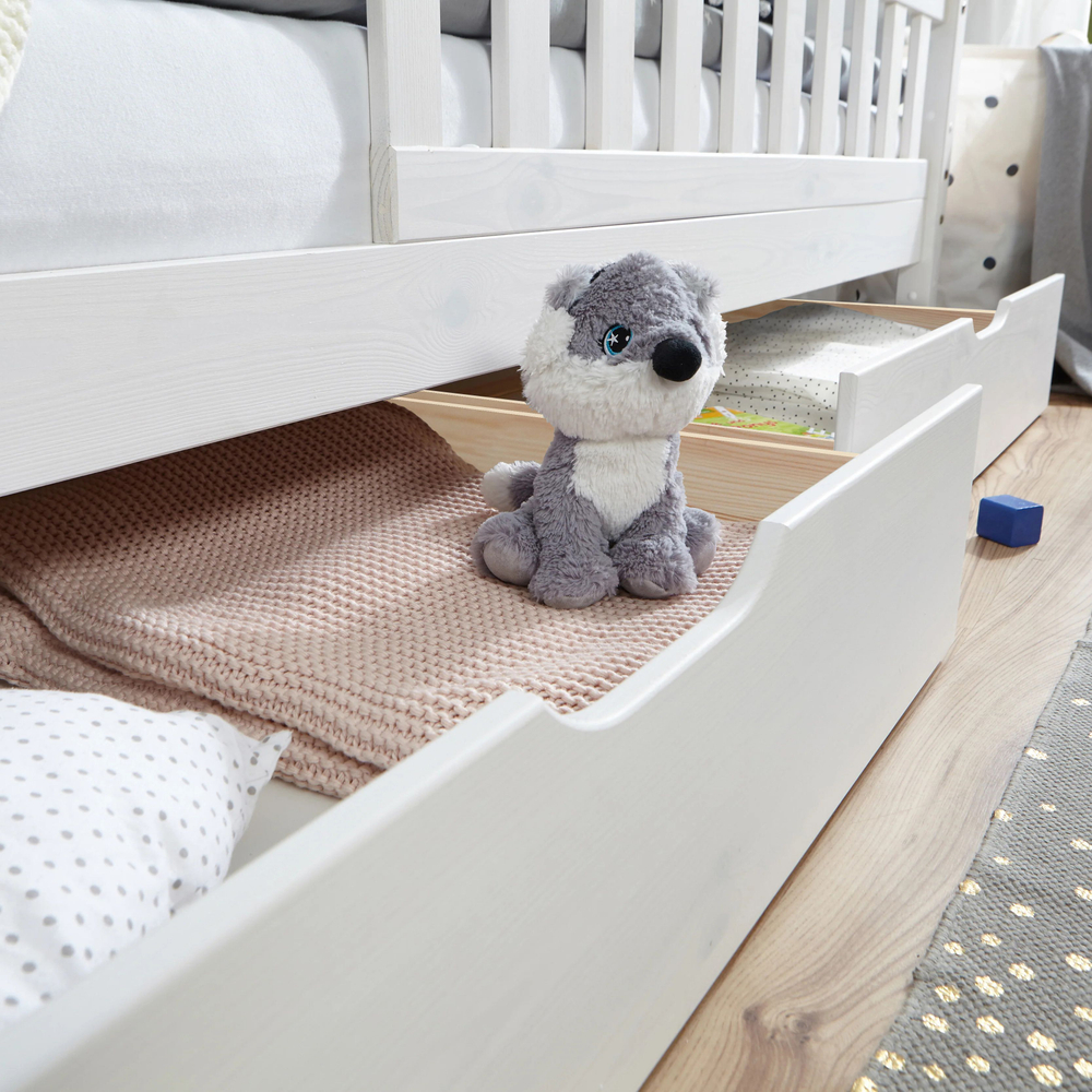 Комплект выдвижных ящиков под кровать 2 шт из массива сосны, белый, 198х92х19 см