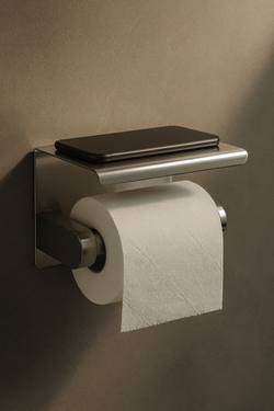 Держатель для туалетной бумаги STWORKI Хельсинки S33345CR настенный, глянцевый хром, с полкой