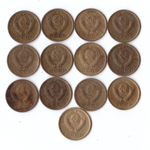 Набор монет (13шт) 1копейка 1963,65,67-79гг.Нет 75,78гг. XF