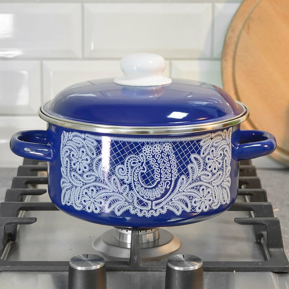 Кастрюля 3л "Вологодское кружево" синяя
