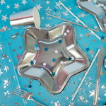 Скатерть металлизированная в голубом цвете с серебряными звездами, 137*183 см