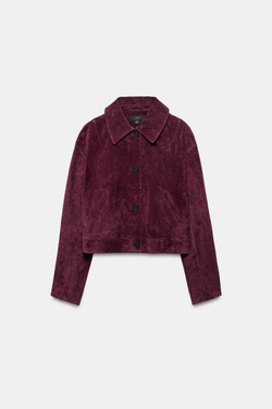 ZARA ЗАМШЕВАЯ КУРТКА — 100% КОЖА, БУРГУНДИ