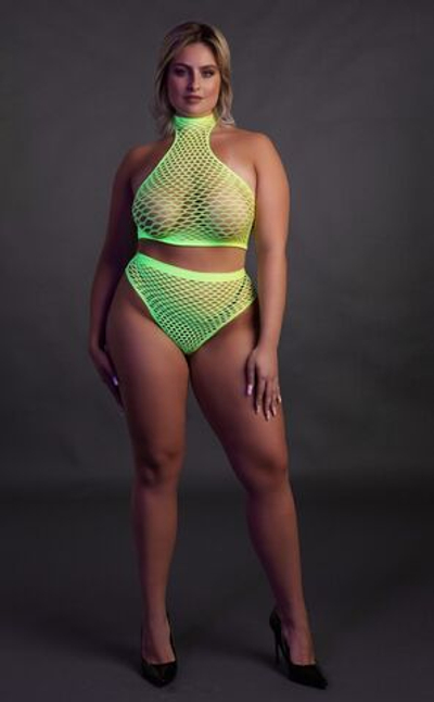 Эффектный зеленый комплект Turtle Neck and High Waist Slip (Размер: XL-4XL) (Цвет: зеленый)