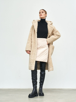 Шуба чебурашка тедди из экомеха, бежевая, Северина