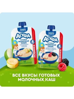 Агуша пауч каша жидкая Пшенично-овсяная с яблоком, ежевикой и малиной 100г с 8 месяцев