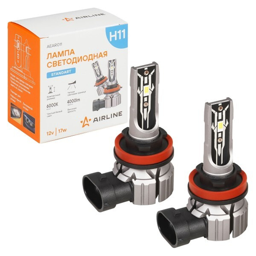 Лампа H11/H8/H16(JP) 12V LED 17W 4000LM 6000K 2 шт (Белый) для рефлект./линз. оптики STANDART (AIRLINE)