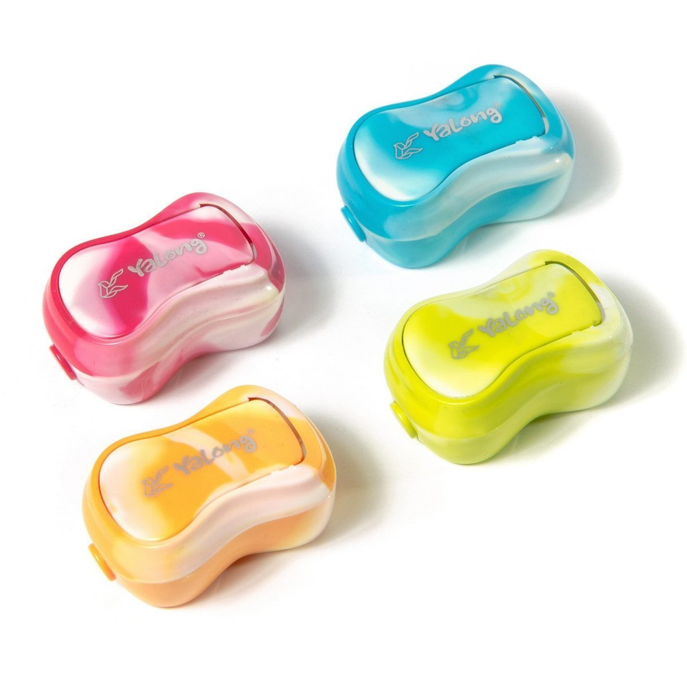 Точилка пластиковая Yalong, 1 отверстие, фигурная, с контейнером, цвет ассорти, картонная упаковка